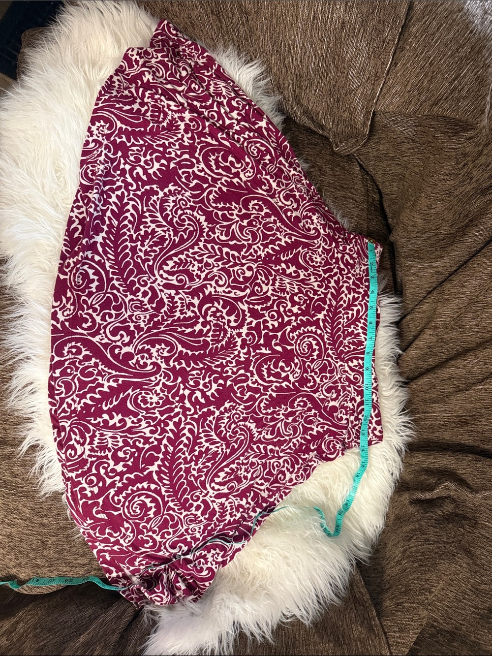 LOFT Burgundy and Cream Printed Circle Skirt
